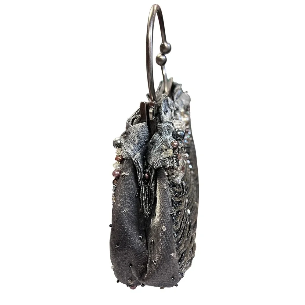 Mary Frances Beaded Evening Clutch Women OS Silver‎ Excellent Pearl Crystal Bag
